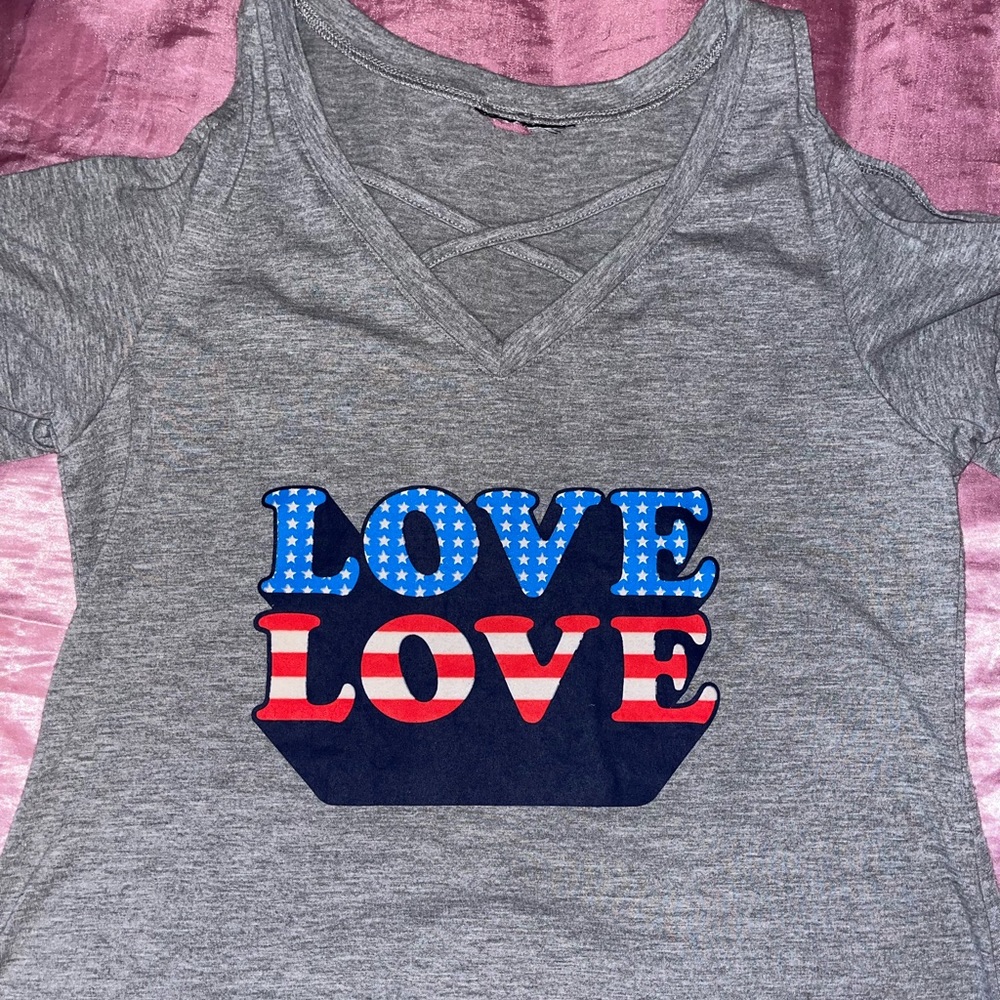 American flag designed “LOVE” shirt